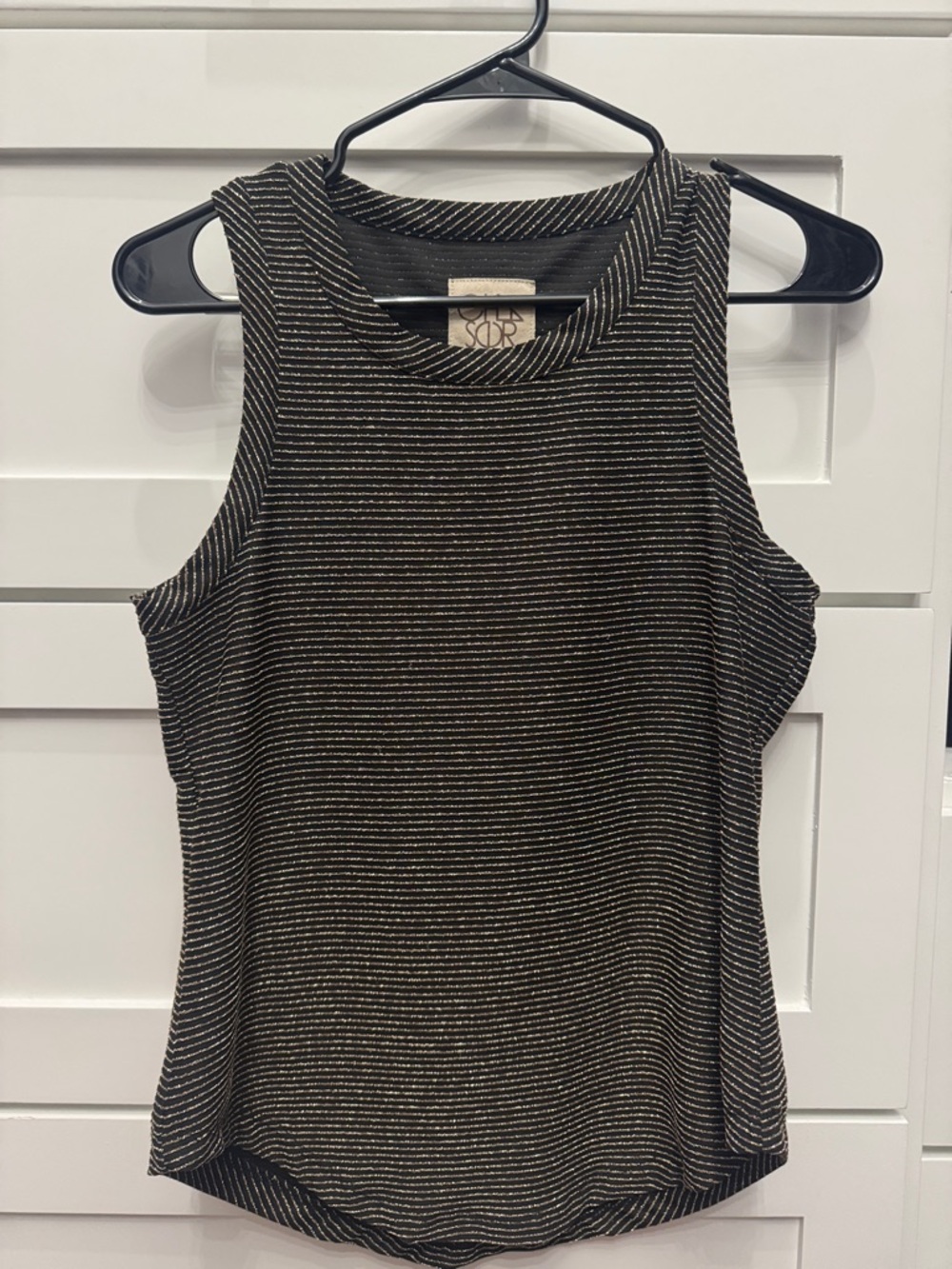 CHASER Sleeveless Gold Metallic Stripe Tank Top - Black & Gold SZ S